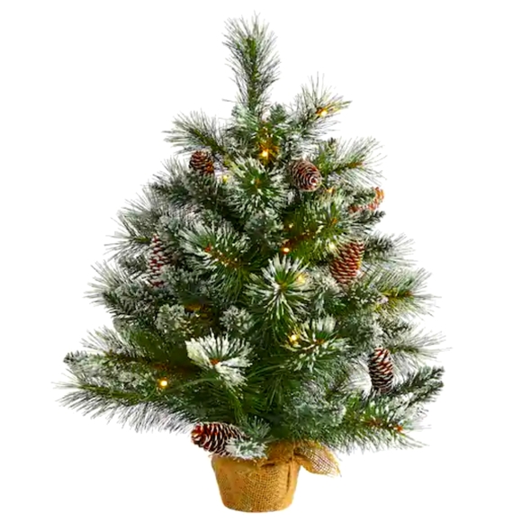 2ft. Pre-Lit Frosted Pine Artificial Christmas Tree with Pinecones - Picture 4 of 9